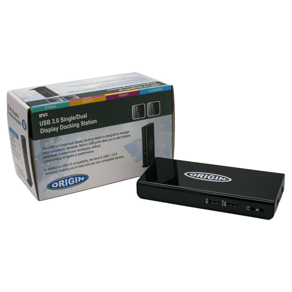 Origin Storage OSDOCK-USB3 Dockingstation – USB-A, 1× HDMI, 1× DVI, 5× USB-A, 1× USB-B, GbE, 3,5 mm Audio