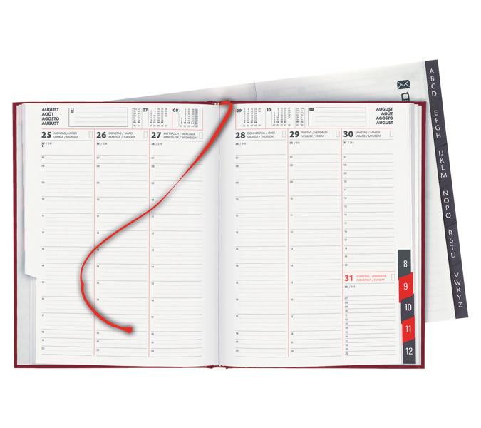 Biella Orario Geschäftsagenda – 1 Woche/2 Seiten, gebunden, 17,5 × 23,5 cm, 2026, Weinrot, FSC