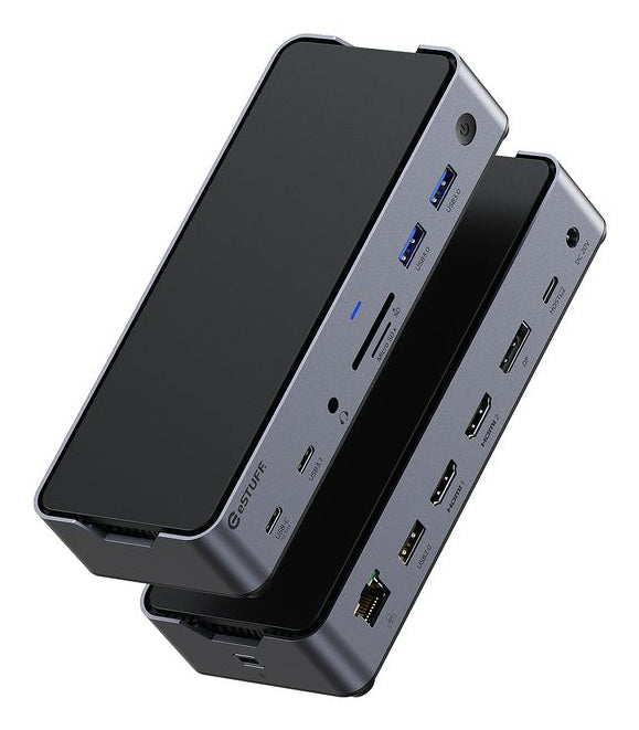 eSTUFF GLB232006 Dockingstation – USB-C, 1× DP, 2× HDMI, 3× USB-A, 2× USB-C, 100 W PD, GbE, SD/microSD