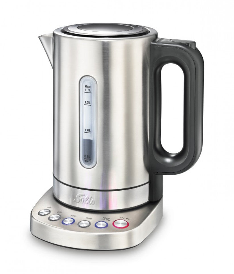 Solis Wasserkocher 5516 – 1,7 l, Edelstahl, Temperaturwahl (4 Stufen), Warmhalten (2 Min), 2200 W, Schwarz
