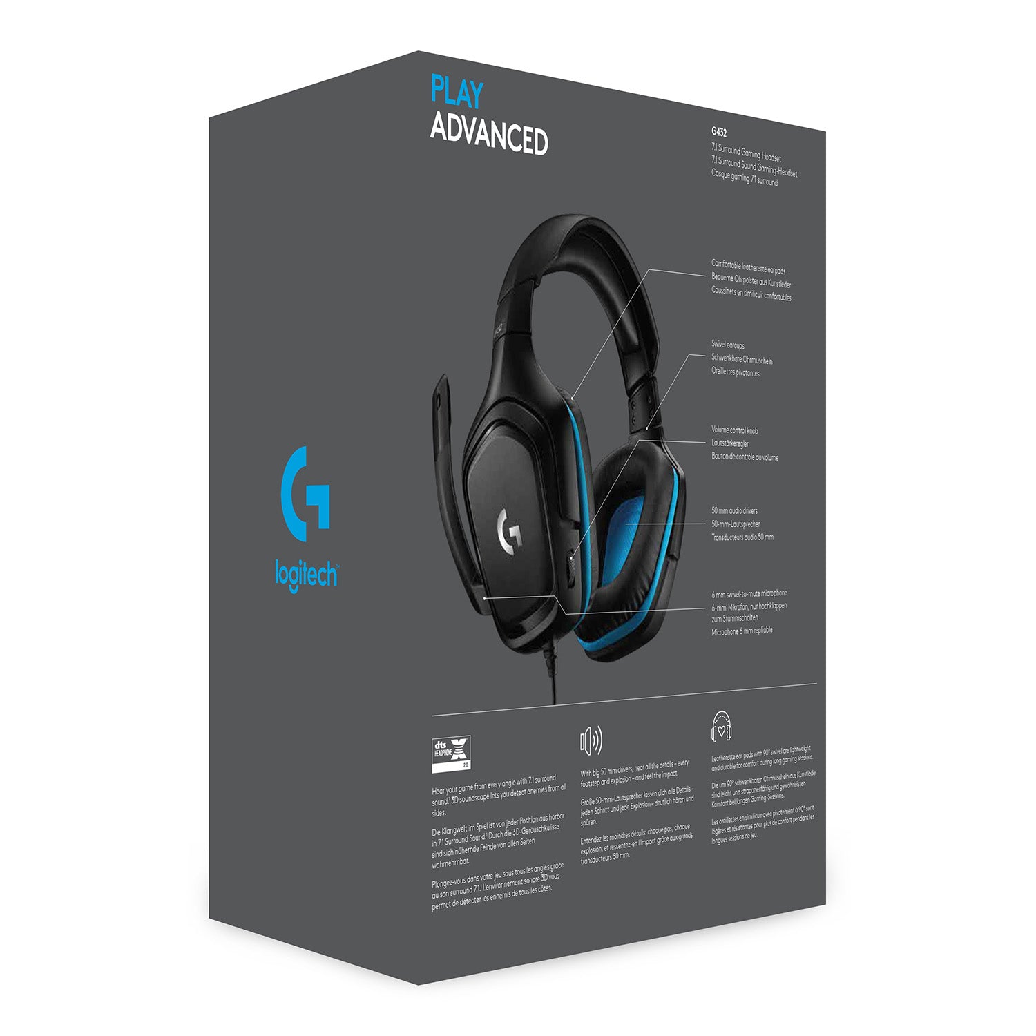Logitech G G432 Gaming-Headset – Over-Ear, Stereo, Kabelgebunden, 3,5 mm Klinke, ANC, Schwarz/Blau