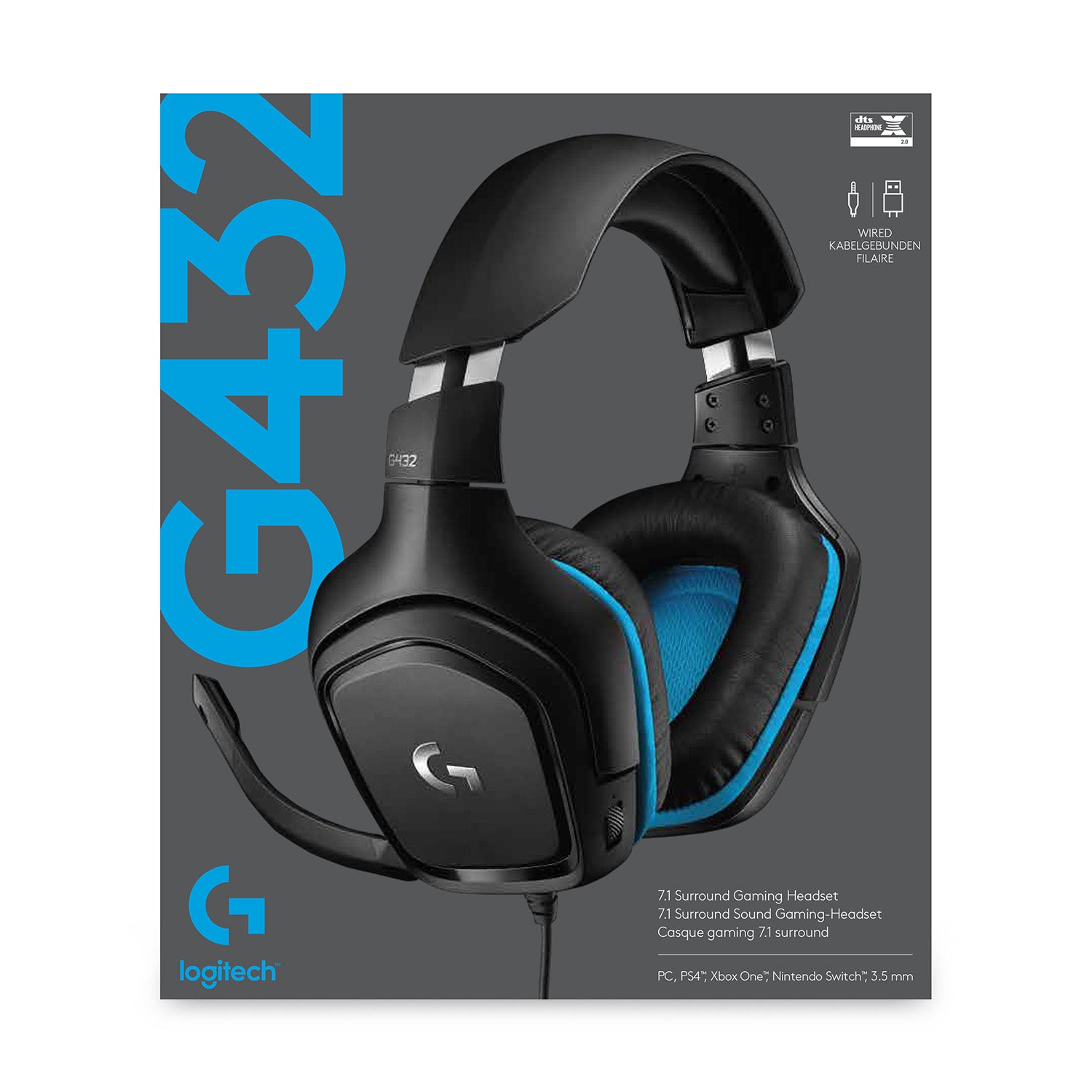 Logitech G G432 Gaming-Headset – Over-Ear, Stereo, Kabelgebunden, 3,5 mm Klinke, ANC, Schwarz/Blau