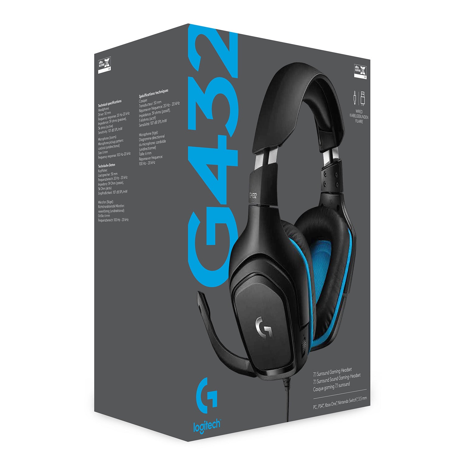 Logitech G G432 Gaming-Headset – Over-Ear, Stereo, Kabelgebunden, 3,5 mm Klinke, ANC, Schwarz/Blau