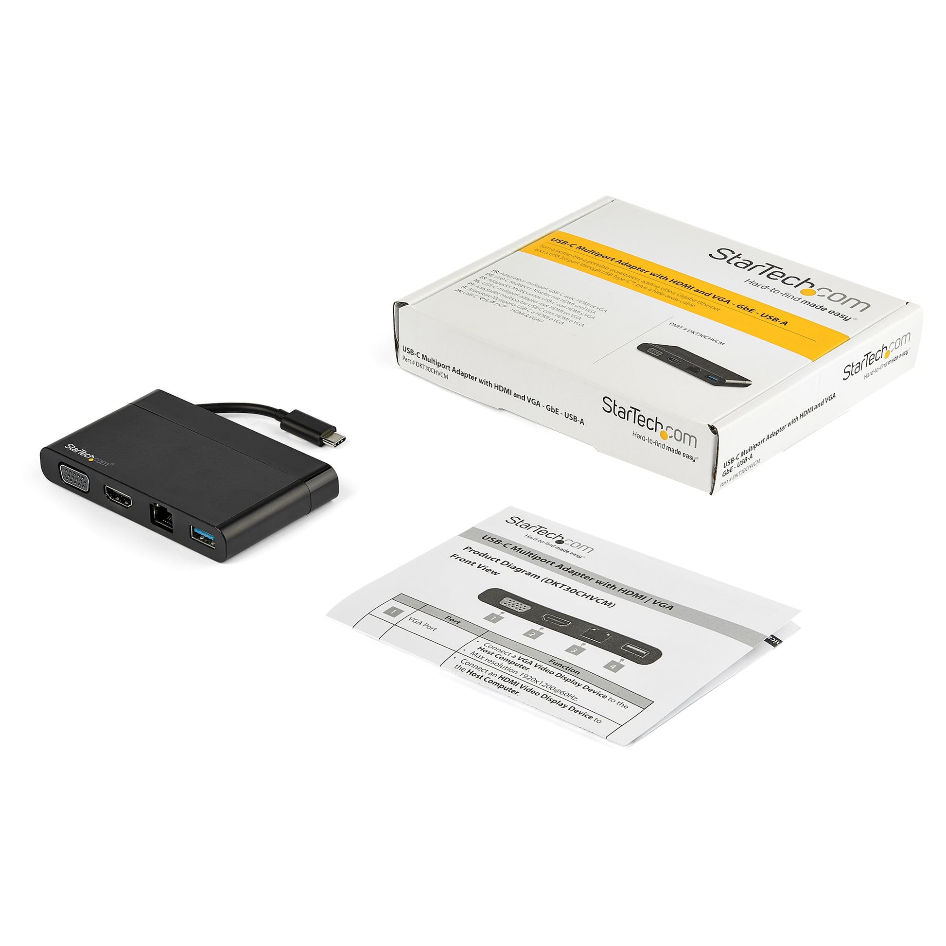StarTech.com Multiport-Adapter – USB-C, 1× HDMI, 1× VGA, 1× USB-A, GbE, für Windows/Mac/ChromeOS