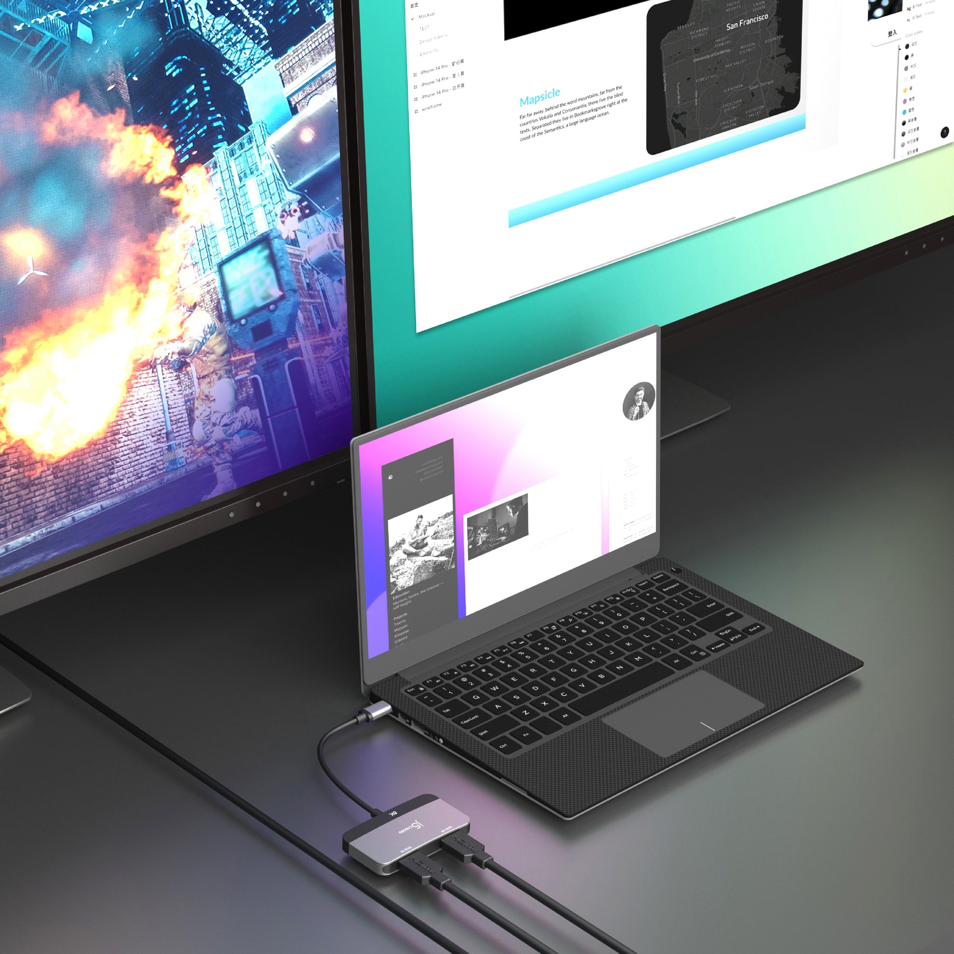 j5create JCA465-N Adapter USB-C zu 2× HDMI – 8K @ 60 Hz oder 2×4K @ 60 Hz, für USB-C mit DP Alt Mode