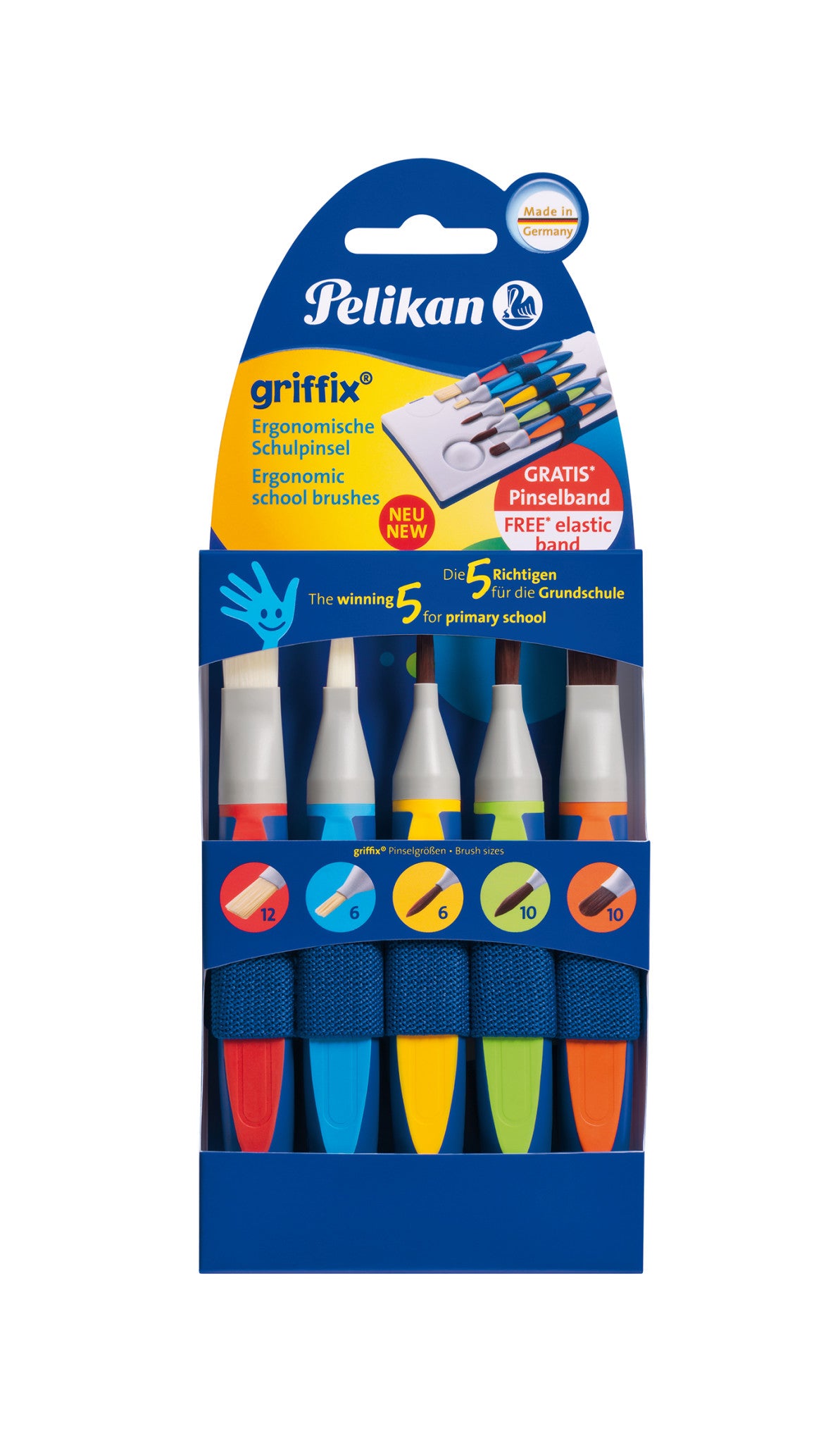 Pelikan Pinsel-Set – Helle Bürste, Synthetisch, Grössen 6/10/12, 5 Farben, 5er-Set