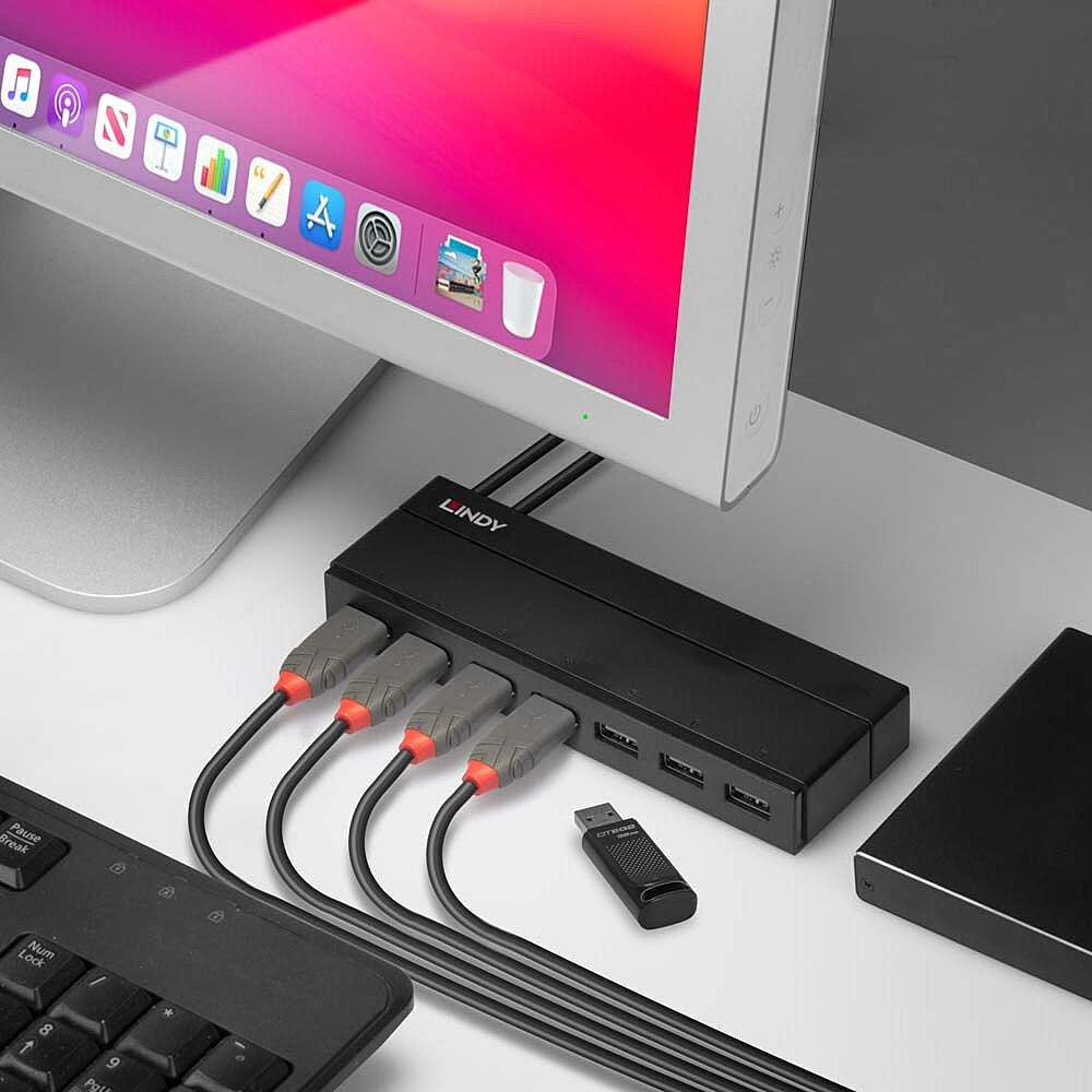Lindy 43228 USB-Hub – USB 3.0, 7× USB-A, für PC