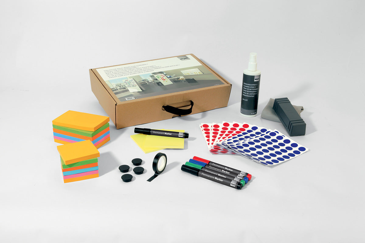 Sigel Starter-Kit, inkl. 4 Marker, 4 Holzmagnete, Wischer – für Glas-Magnettafeln und Whiteboards