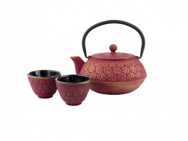 Bredemeijer Teeset Shanghai – 3-teiliges Set, 600 ml, Gusseisen, Rot, mit Edelstahlfilter, für Induktion