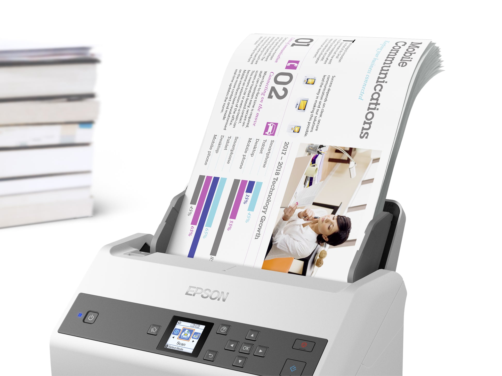 Epson WorkForce DS-870 – Dokumentenscanner, A4, Duplex, 65 ppm, 600 dpi, ADF 100 Blatt, USB
