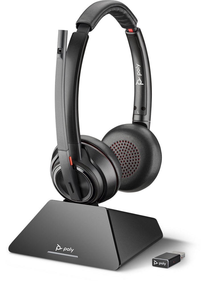 Poly W8220 – Duo Headset – DECT – mit Boom-Mikrofon, Stummschaltung – schwarz – bis 13 h