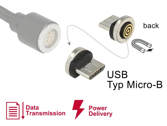 DeLOCK 65932 Adapter Magnet zu Micro-USB B – USB 2.0 (480 Mbit/s), magnetisch, für Delock 85723/85724, Silber
