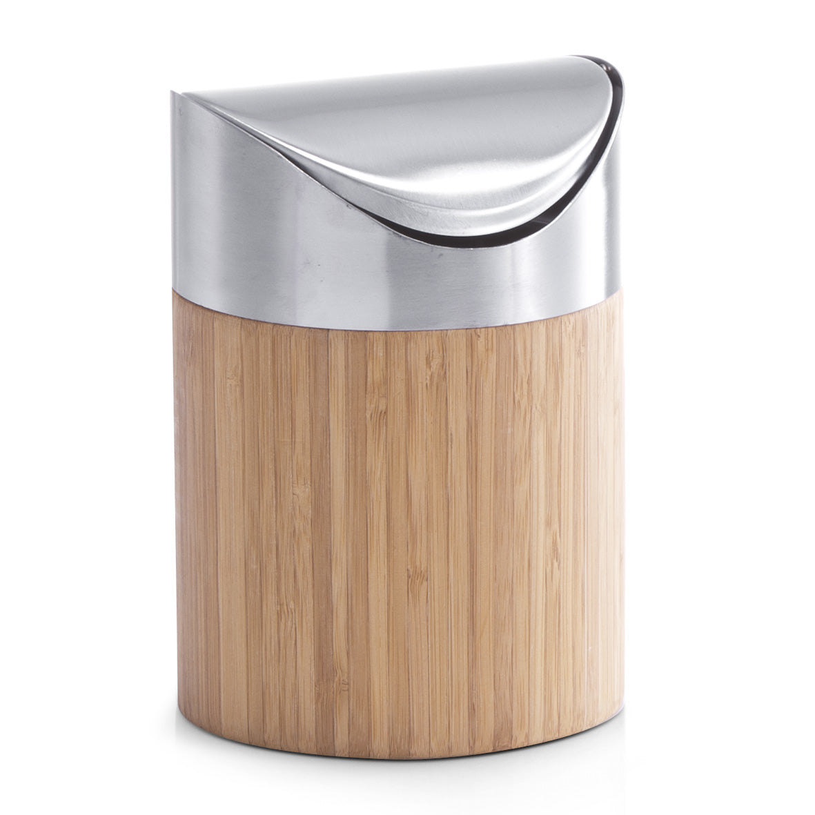 Zeller Present Tischabfalleimer 25281 – 1,9 l – Bambus, rund – silber