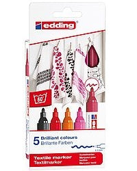 Edding 4500 – Textilmarker – Rundspitze, 2–3 mm, 5 Farben (sortiert), 5er-Set