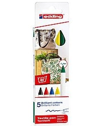 Edding 4600 Textilmarker – Rundspitze, 1 mm, wasserbasiert, 5 Farben, waschfest bis 60 °C