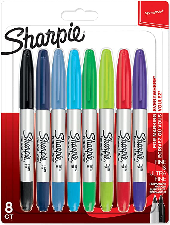Sharpie Permanentmarker – Doppeltspitze 0,5/0,9 mm – Mehrfarbig – 8er-Set – für Glas, Metall und Kunststoff