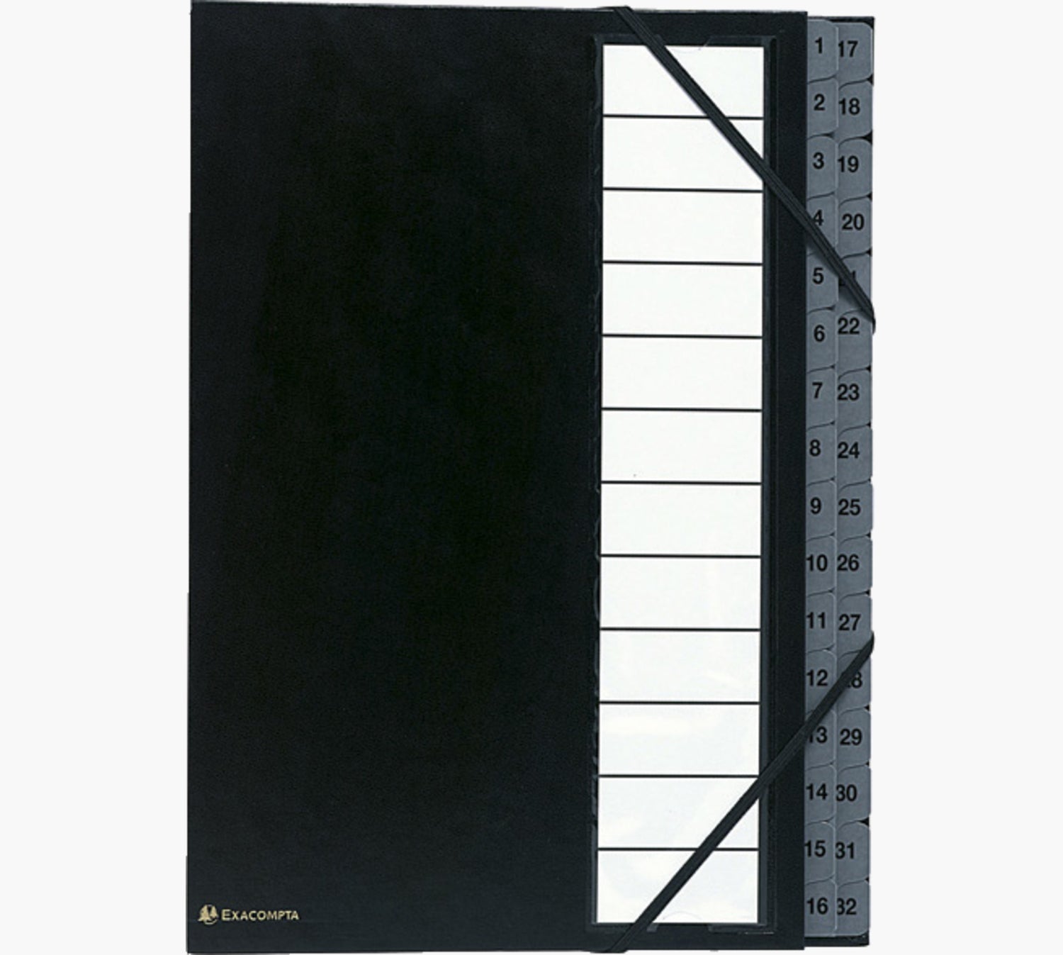 Exacompta Fächermappe A4 – 32 Fächer, Gummiband, Karton, Schwarz, bis 900 Blatt
