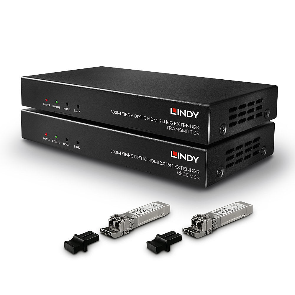 Lindy Glasfaser-HDMI-Extender, HDMI, 4K 60 Hz, IR/RS-232, Audio, 300/1000 m