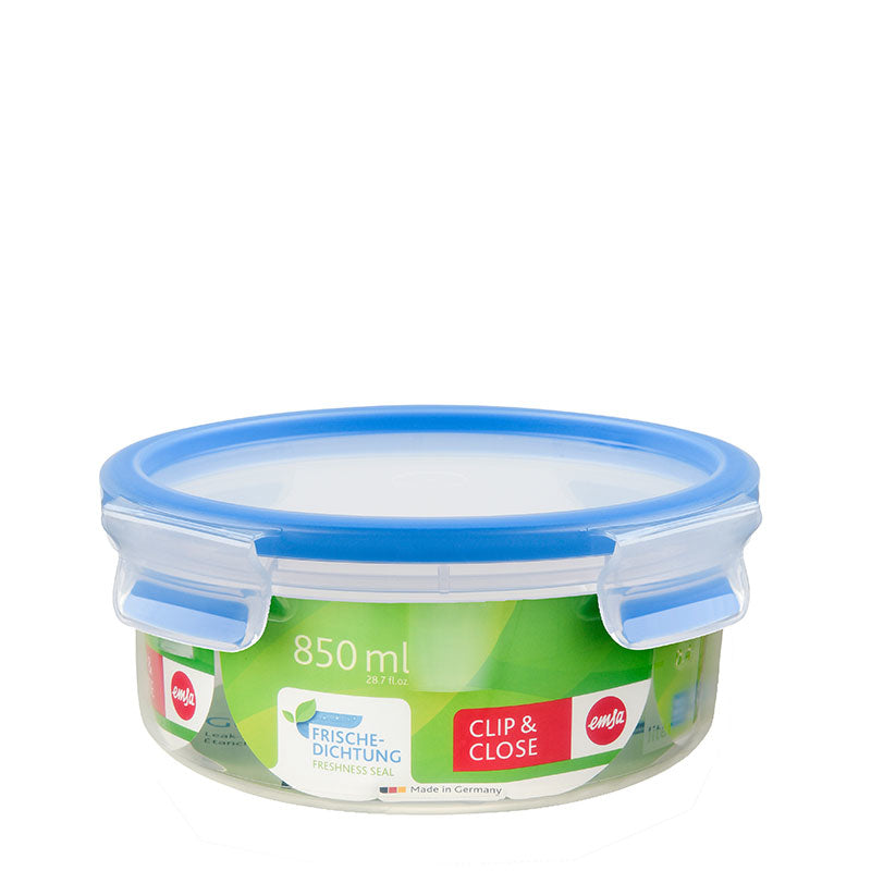 EMSA Vorratsdose 850 ml, Ø 16,8 × 7,3 cm, Polypropylen (PP)/TPE, transparent/blau