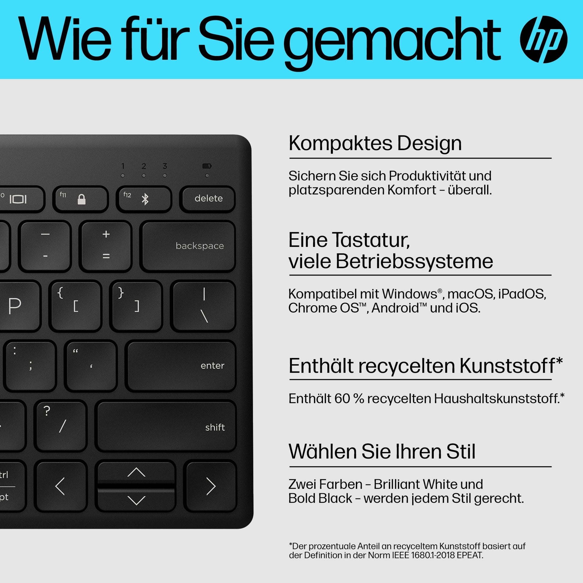 HP 350 Compact – Kompakte Tastatur – Mechanisch – Bluetooth 5.2 – Ohne Ziffernblock – Schwarz