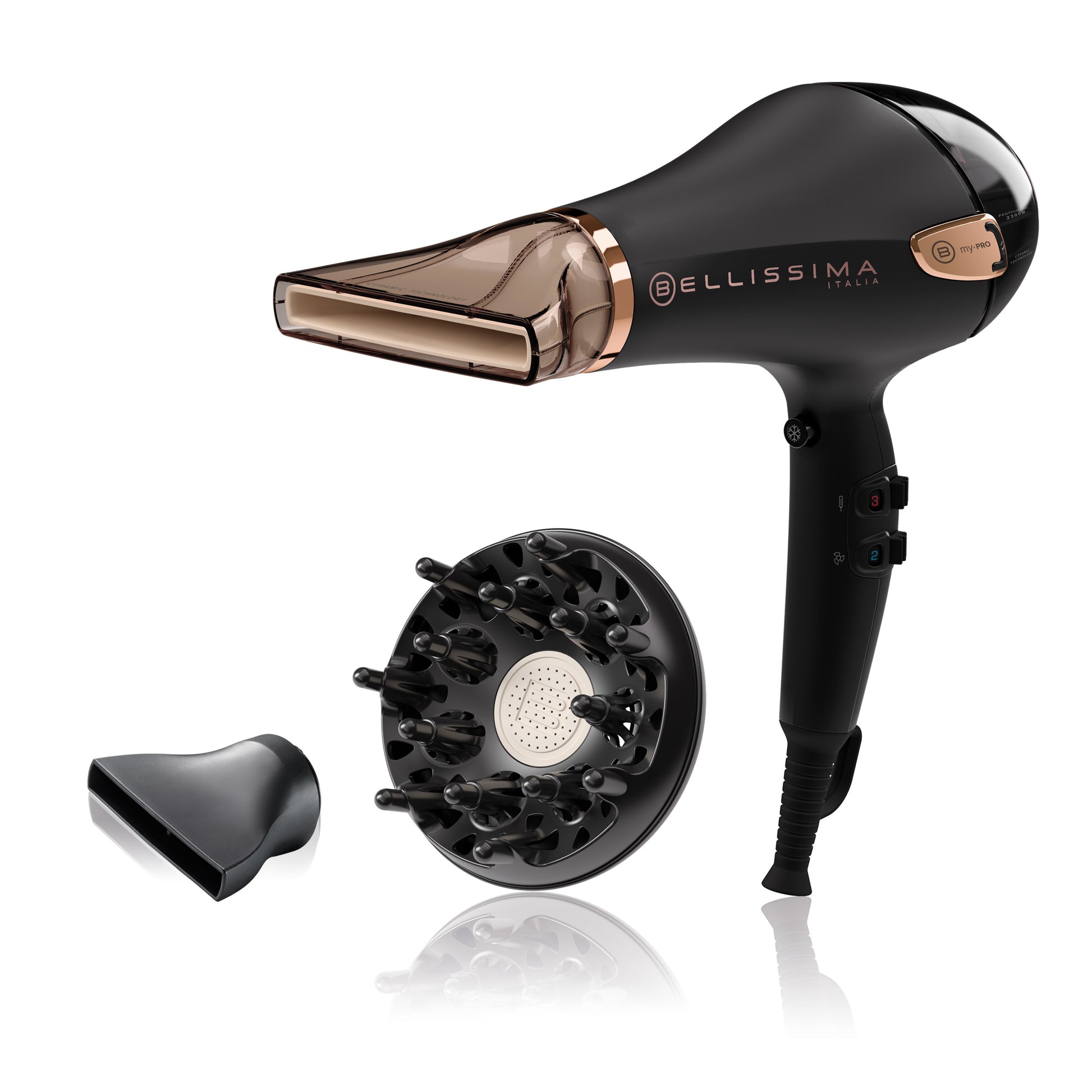 Bellissima Haartrockner My Pro P5 3800 – 2300 W, AC-Motor, Ionenfunktion, Diffusor – Schwarz/Roségold