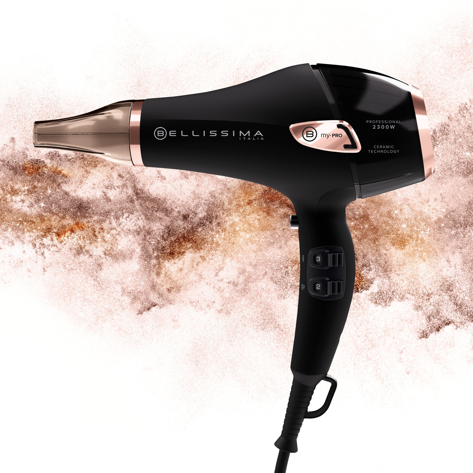Bellissima Haartrockner My Pro P5 3800 – 2300 W, AC-Motor, Ionenfunktion, Diffusor – Schwarz/Roségold