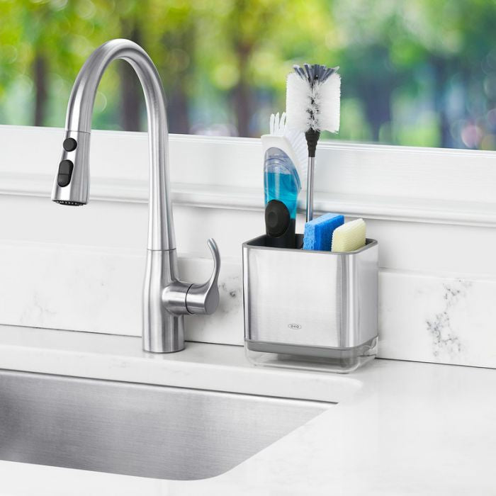 OXO Good Grips – Spülebehälter 14,2 × 14,2 × 13,9 cm, Edelstahl, Silber