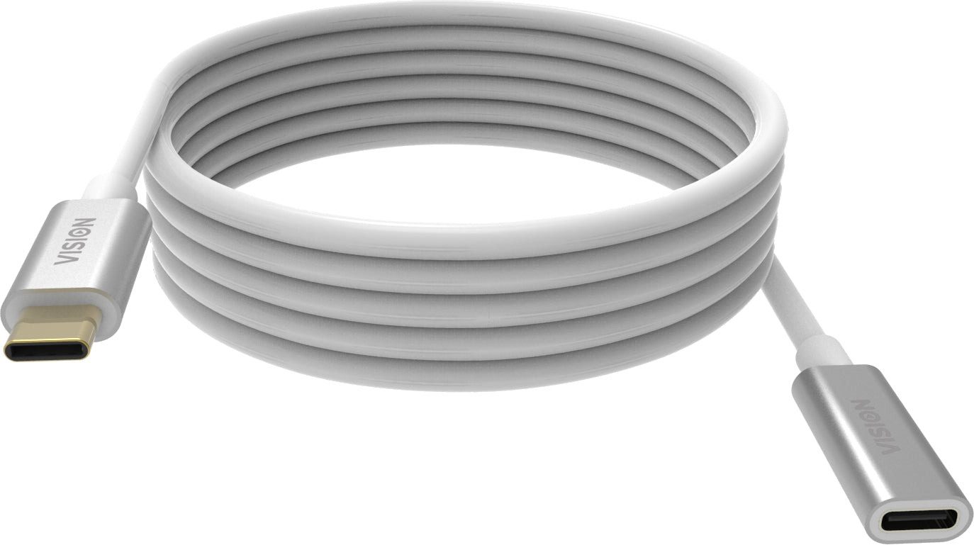 Vision USB-C Verlängerungskabel (Stecker auf Buchse) – USB 3.2 Gen 2 (10 Gbit/s) – 2 m – PVC-Mantel, Weiss