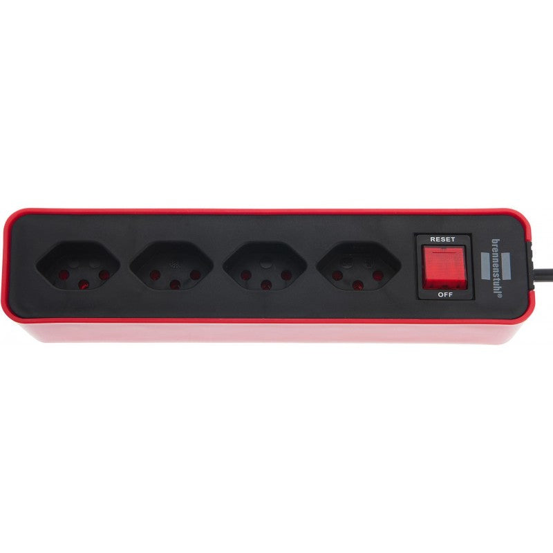 Brennenstuhl Ecolor Steckdosenleiste – 4×T13, mit Schalter, 1,5 m, Eingang T12 – Rot/Schwarz