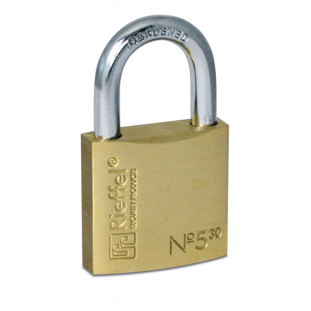 Rieffel Nr. 5 SB Vorhängeschloss – Messing, Bügel H×B 16,5×30 mm, Ø 5,2 mm, Aussen