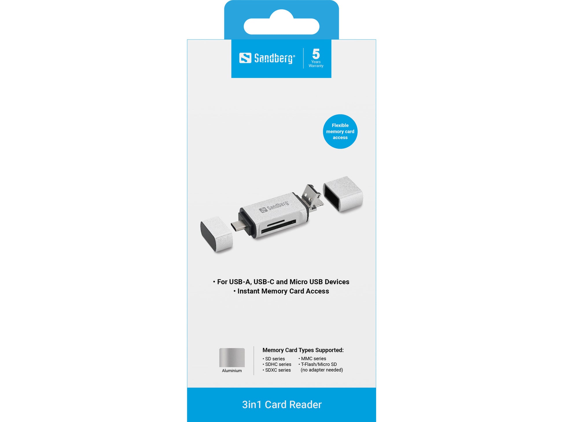 Sandberg USB-Kartenleser USB-C/USB-A/Micro-USB – SD, microSD – USB 3.2 Gen 1 (5 Gbit/s) – Silber