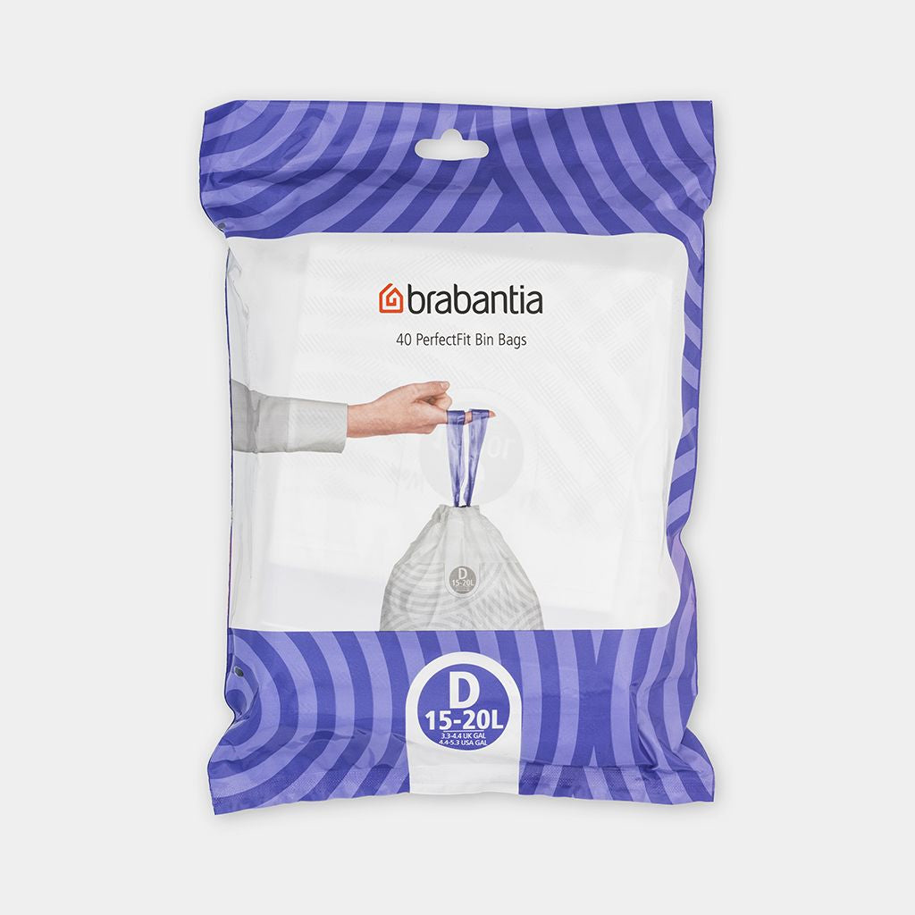 Brabantia Kehrichtsack für PerfectFit D – 20 l, mit Zugband, PE, weiss, 435 × 545 mm, 40 Stk