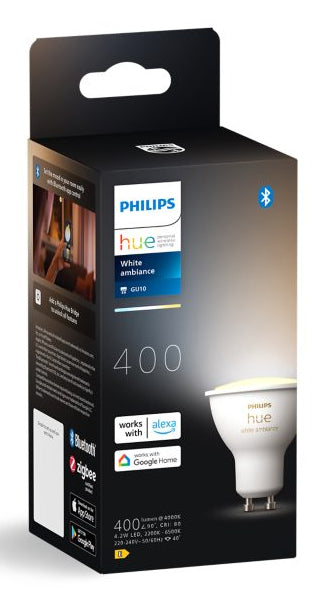 Philips Hue Smart-Leuchtmittel GU10 – 2200–6500 K, 400 lm, 4,2 W, Bluetooth/Zigbee – für Apple HomeKit, Alexa