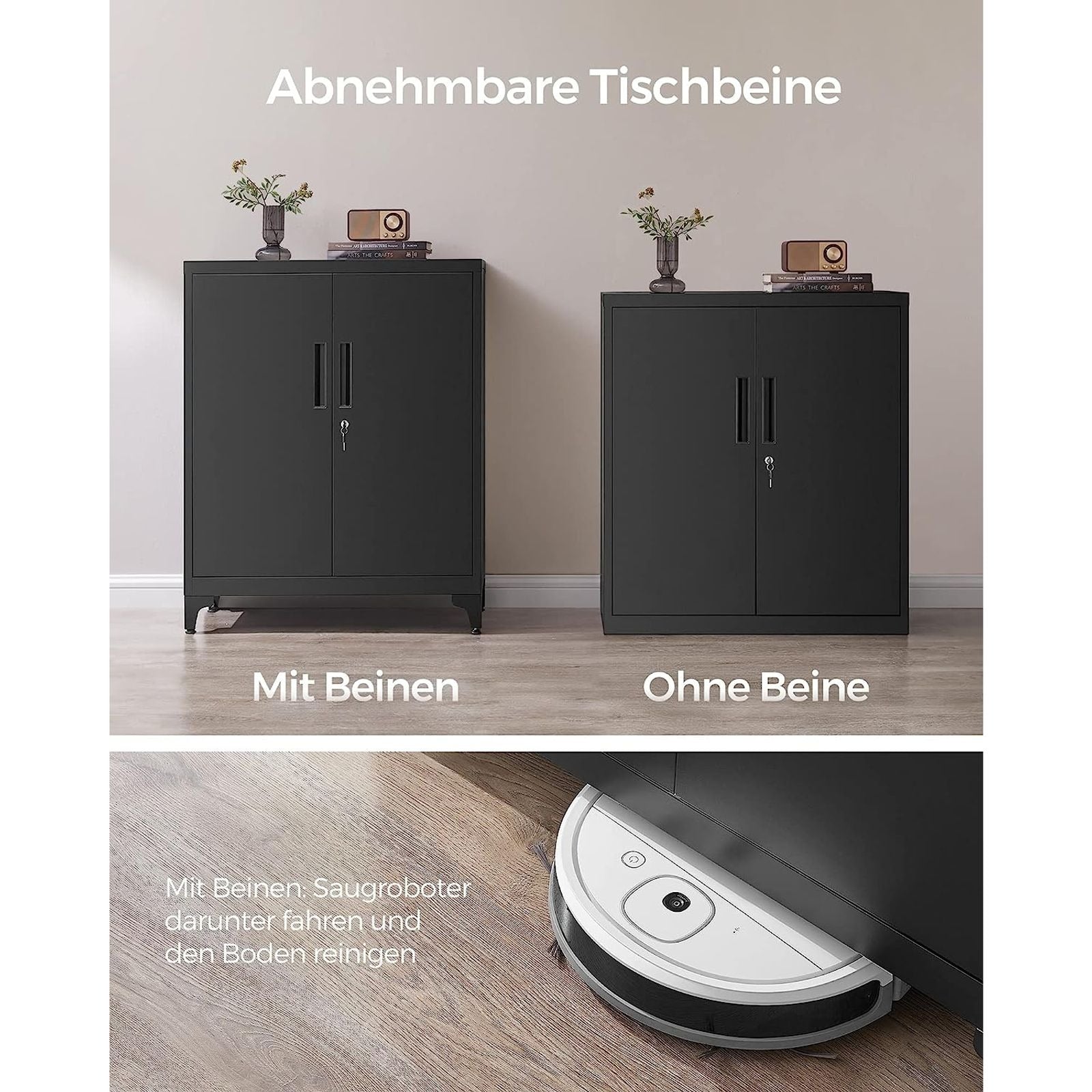 Songmics OMC013B01 – Aktenschrank, 2 Tablare, abschliessbar, Stahl, 800 × 400 × 900 mm, Schwarz