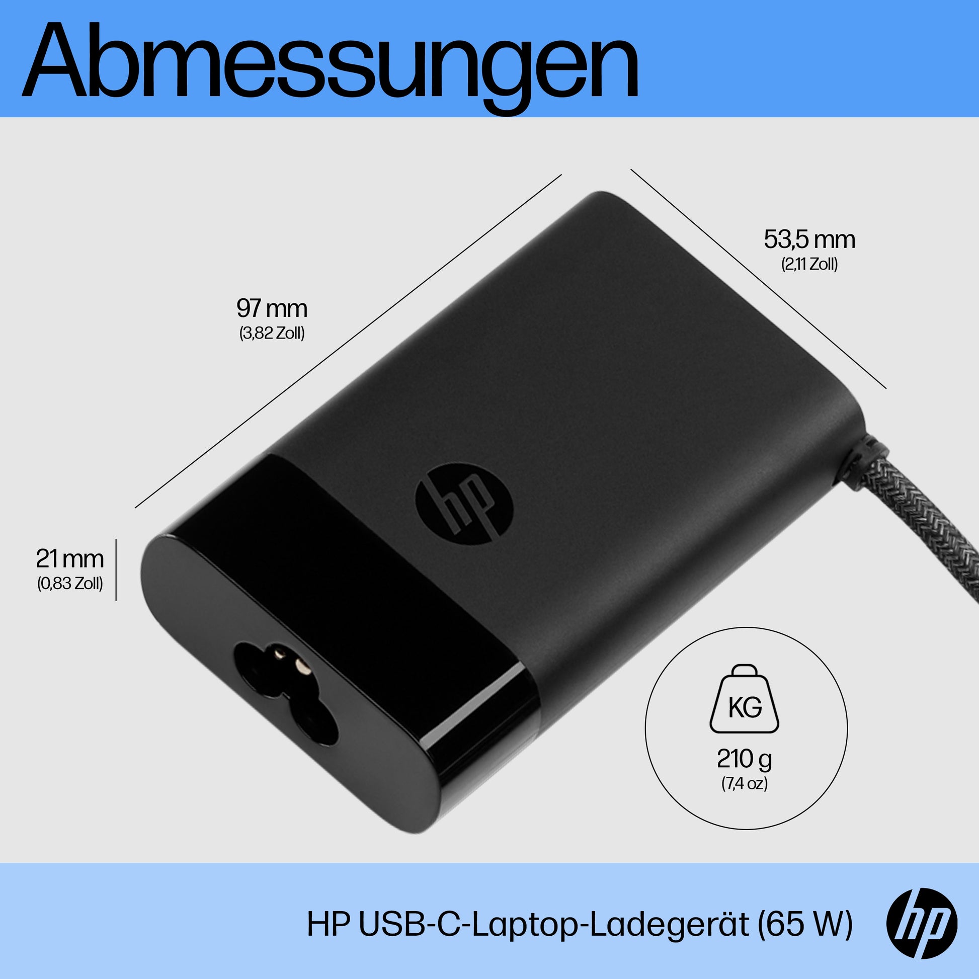 HP USB-C 65 W Laptop-Netzteil – USB-C, inkl. USB-C-Kabel – für Laptops – Schwarz