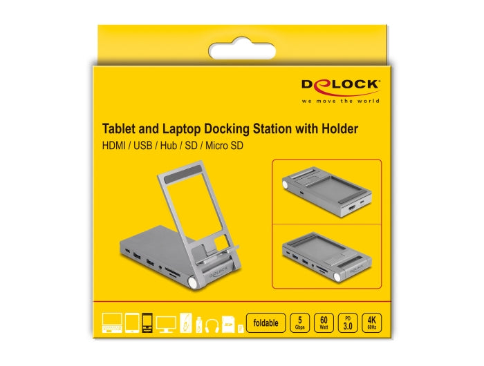 DeLOCK 88199 Dockingstation – USB-C, 1× HDMI, 2× USB-A, 2× USB-C, 60 W PD, 3,5 mm Audio, für Windows/Mac/Linux