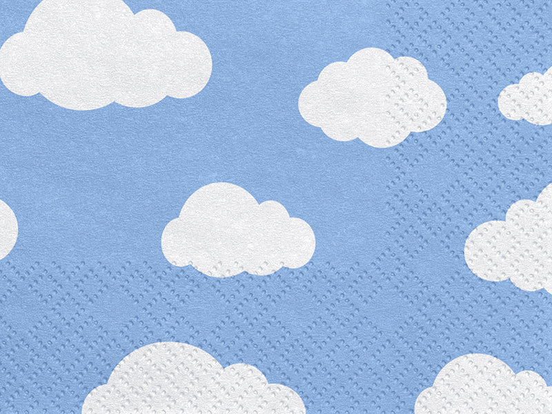 PartyDeco Servietten Flugzeug Wolken – blau/weiss – 33 × 33 cm, 3-lagig – 20 Stück