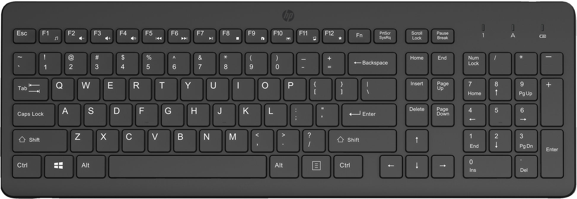 HP 225 Wireless – Tastatur – 100% – mechanisch – 2,4 GHz USB‑A – QWERTY (US‑INT) – Schwarz