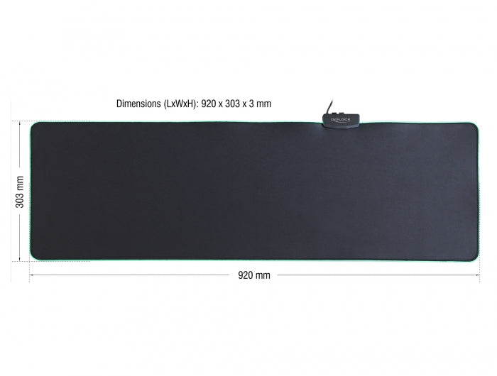 DeLOCK 12555 Mauspad – kabelgebunden, RGB-Beleuchtung, 920×303×3 mm, Schwarz