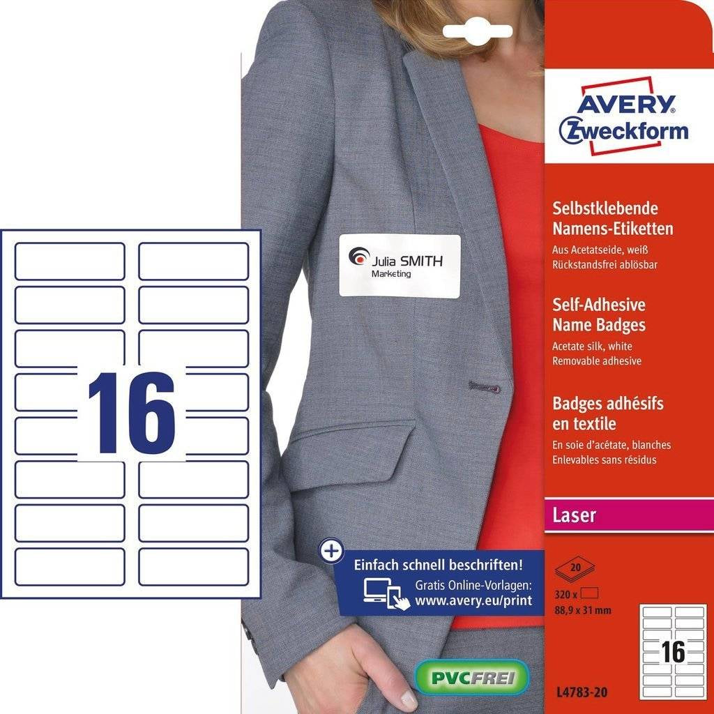 Avery Textiletiketten, 89 mm × 31 mm, weiss, Textil, selbstklebend, 320 Etiketten (20 Blatt)