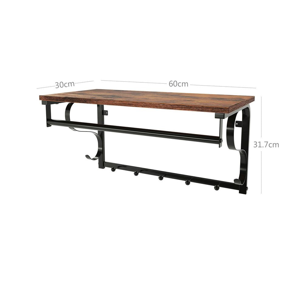 Vasagle Wandgarderobe – 5 Haken, MDF/Edelstahl, Braun, 60 × 30 × 31,7 cm