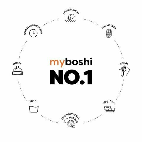 myBoshi Nr.1 Wolle Dunkelbraun – 50 g, 55 m, 70% Polyacryl/30% Merinowolle, Nadel 6 mm