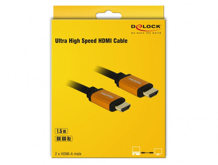 DeLOCK HDMI Kabel HDMI 2.1 8K 60 Hz – 1,5 m – ARC – Schwarz/Gold