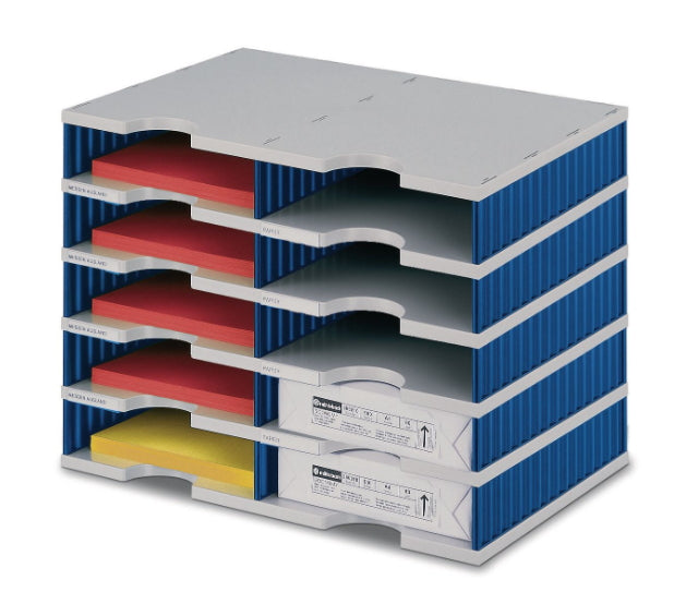 Styro Briefkorb – Kunststoff, 10 Fächer, Grau, Blau, B 485 × H 363 × T 331 mm