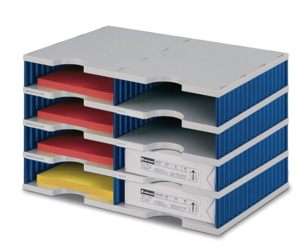 Styro Briefkorb – Kunststoff, 8 Fächer, Grau, B 485 × H 283 × T 331 mm, Serie Styrodoc duo