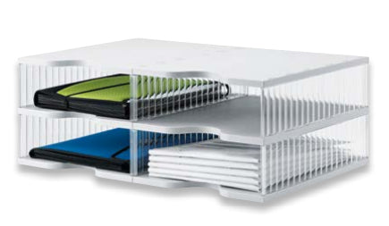 Styro Briefkorb – mit Beschriftungsfeld, transparent, B 600 × H 220 × T 400 mm, Serie Duo-Tower