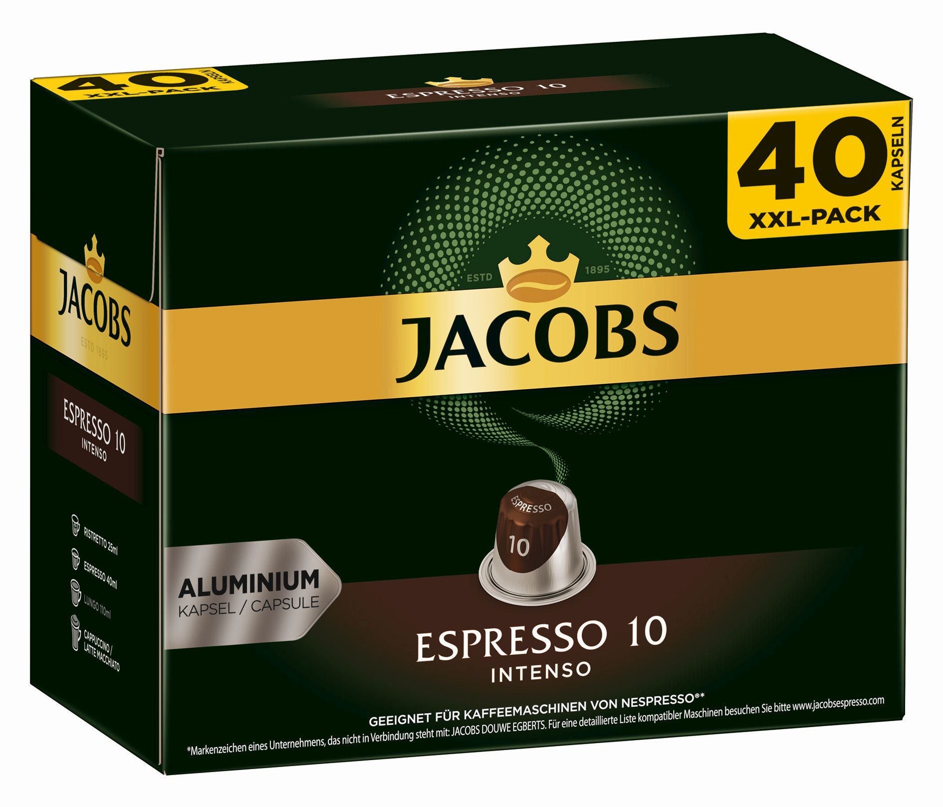 Jacobs Espresso Intenso – Kapseln für Nespresso – Intensität 10, 40 Kapseln