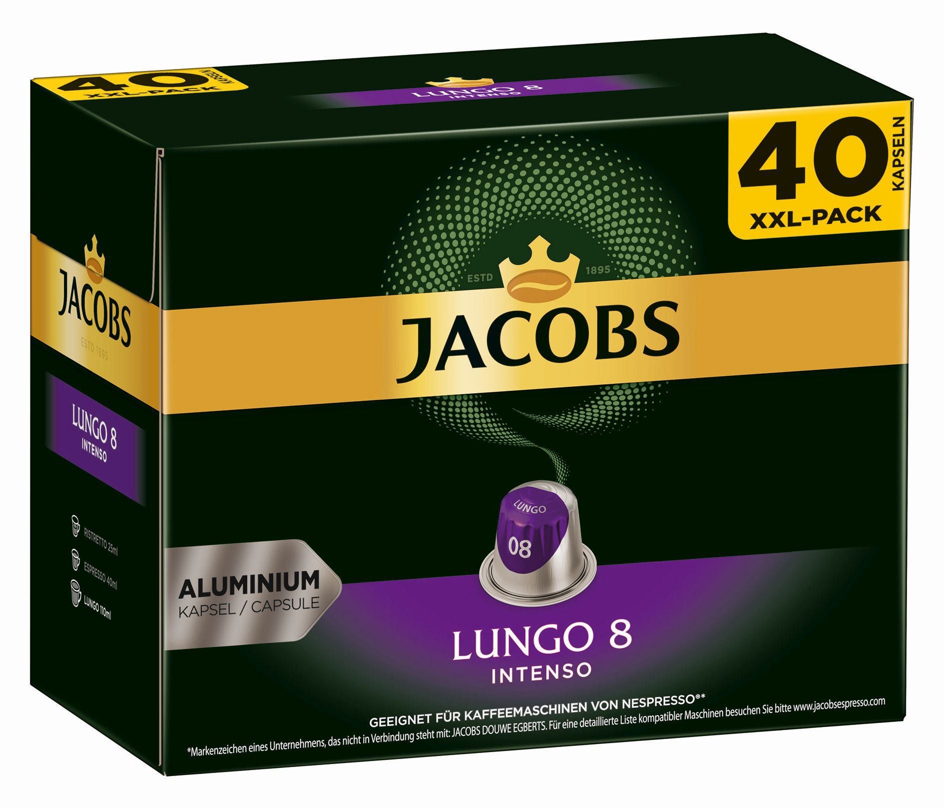 Jacobs Kapseln für Nespresso – Lungo, Intensität 8, 40 Kapseln