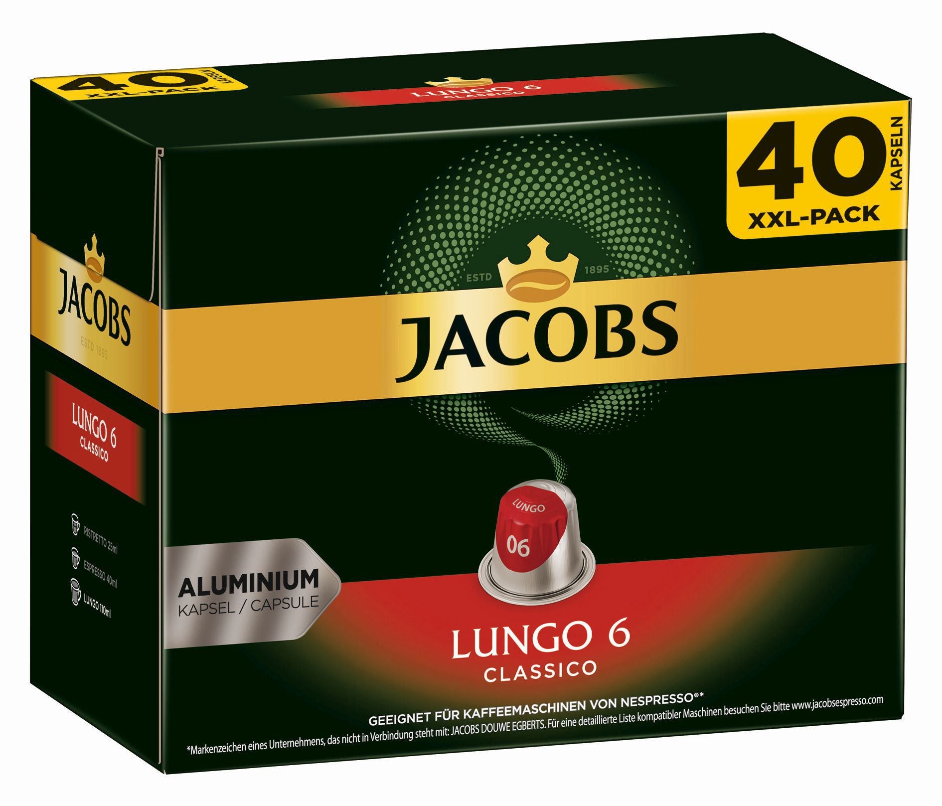 Jacobs Classico – Kapseln für Nespresso – Lungo, Intensität 6, 40 Kapseln