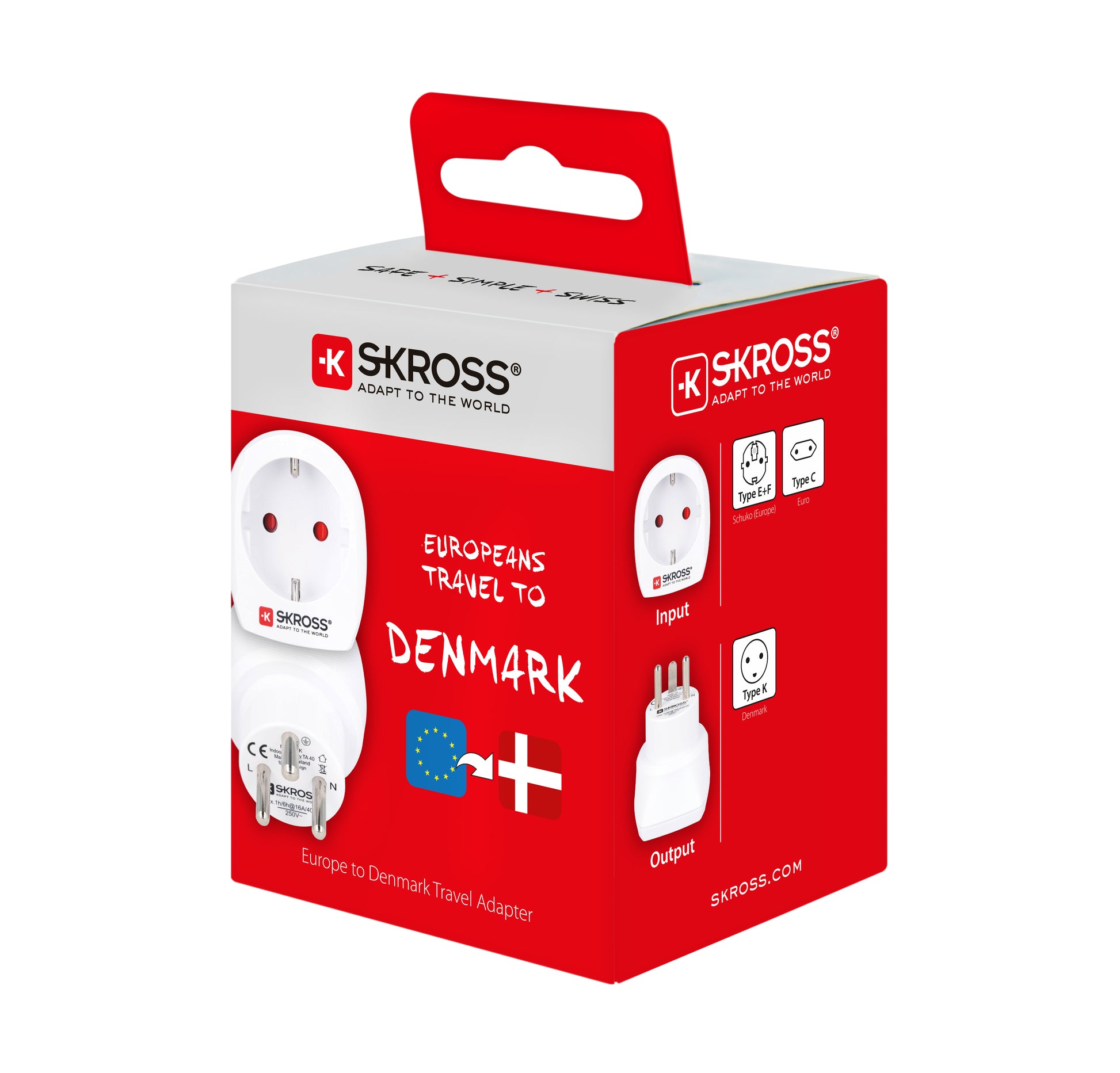 Skross Reiseadapter – von Typ C zu Typ K – 100–250 V, 16 A/4.000 W